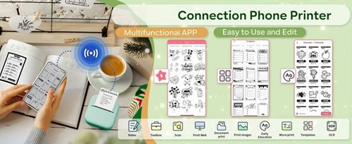 Mini Fotoprinter zwartwit Labelprinter Labelmaker Wit Zwart Phomemo M02X incl software / st 