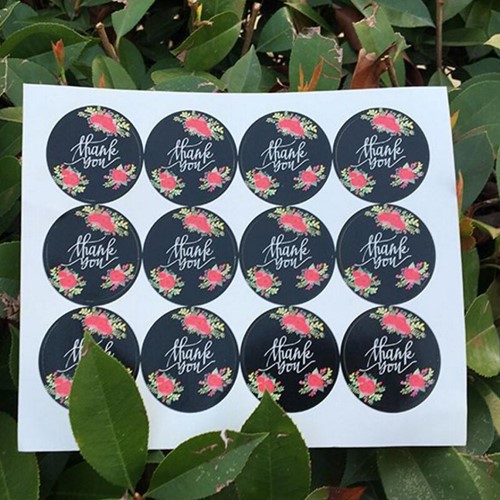 Sluitstickers 120 Labels Thank you Black, Flowers ovaal Etiket Sluitsticker