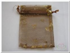 Giftbag organza Brown/goud Butterfly 7*9 cm cadeauzakje,bruiloftbedankje