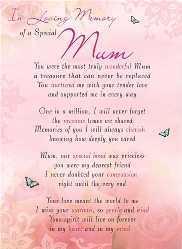 Rouwkaart herdenkingskaart ILM of a Special Mum 16.5 x 12 cm 