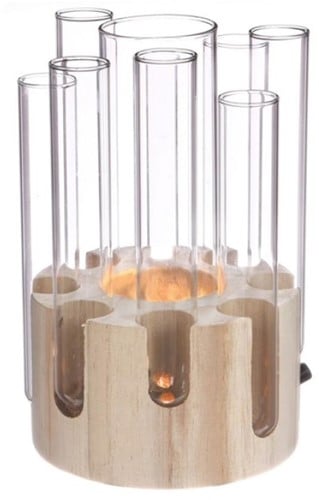 Decoratief Wood Base met Reageerbuis 12x20 cm met LED