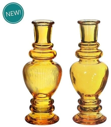 Gekleurd Glazen Flesje Venice Vaasje Kandelaar Oker Ø5,7 cm H15,5 cm per stuk