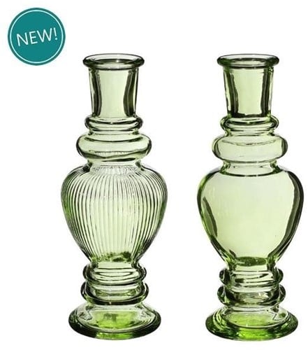 Gekleurd Glazen Flesje Venice Vaasje Kandelaar Soft Groen Ø5,7 cm H15,5 cm per stuk