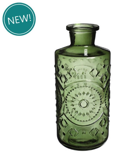 Gekleurde Glazen Fles Berlin Dark Groen ook geschikt als olielamp Ø9 cm H21 cm per stuk