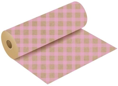 Bloemenpapier cadeaupapierkraftpapier Gingham Baby Roze rol 50 cm x 3 kg