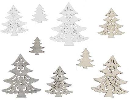 Houten dennenboompjes Naturel A 3/5/7 cm box 15 stuks