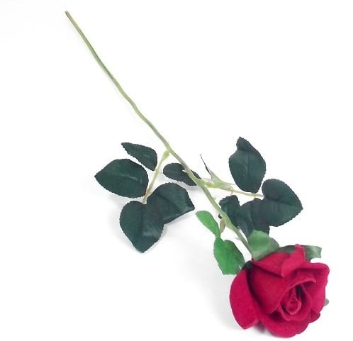 Zijden Roos Valentijnroos Velvet Single Velvet Rose Rood met Blad 54 cm per stuk