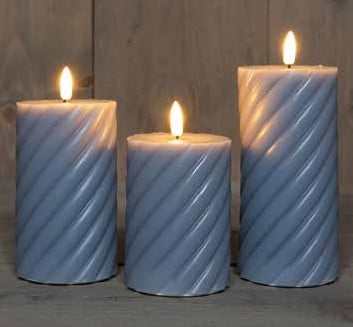 LEDkaars Buitenkaars Lichtblauw Swirl 3D Flame Anna's Collection met timer 7,5 cm 3 stuks