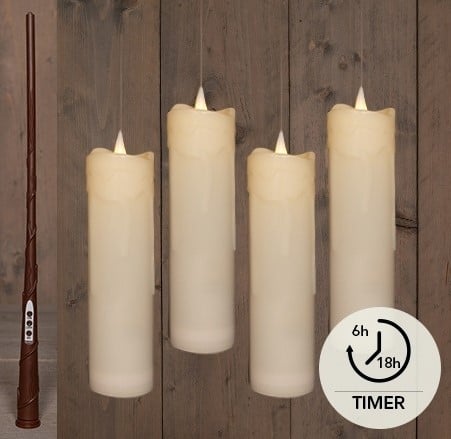 LEDkaars Floating Candle Magic Ivory Anna's Collection met timer Drip set inclusief toverstaf draad en haken 18x5 cm 4 stuks