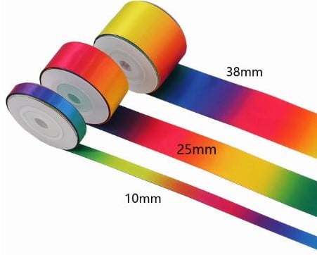 Dubbelsatijn lint dubbelzijdig Regenboog kleurrijk 10 mm 2,5 meter per stuk