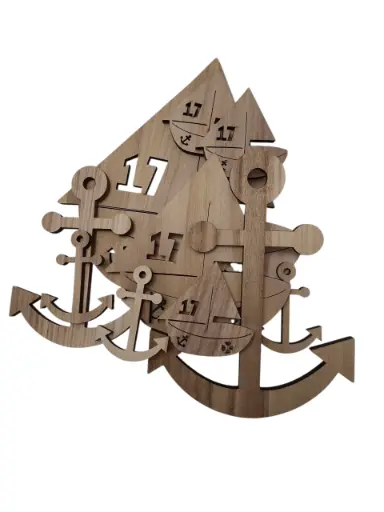 [A-014998] Schelpenhanger Hout Anker/Zeil 7x21 cm Set 10 stuks