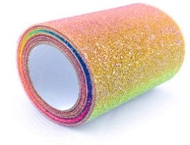 [A-012267] Lint RegenboogTule met glitter 7,5 cm rol 9 meter