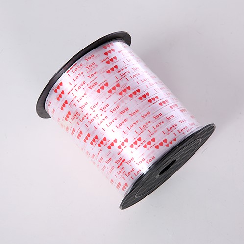 [A-017528] Krullint Cadeaulint Wit Rood I Love You 5 mm rol 250 yards