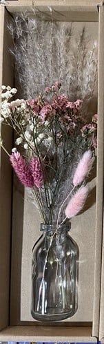 [A-022646] Droogbloemen arrangement in geschenkdoos incl. fles Light Pink