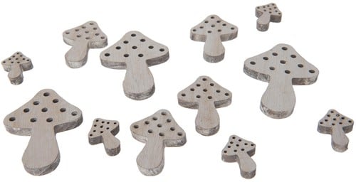 [A-014476] Houten Paddenstoeltjes mix Whitewash 2–7 cm 12 stuks