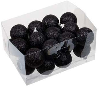 [A-024808] Glitter Kerstballen Zwart 40 mm doosje 24 stuks