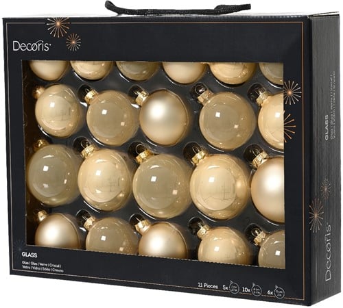 [A-027083] Kerstballen glas assortiment Parelmoer kleuren 7 cm doos 21 stuks