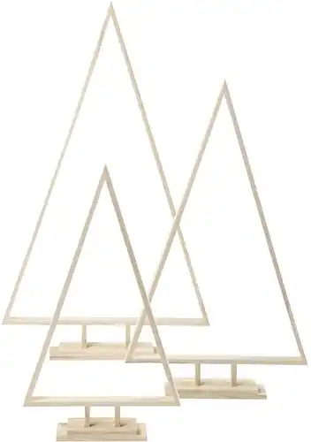 [A-023490] Houten Kerstbomen met voet 40+50+60 cm set 3 stuks