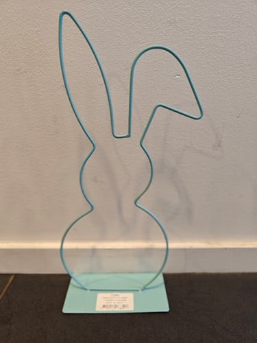 [A-025446] Metalen Frame Haas hangend oor op voet Turquoise 40 cm