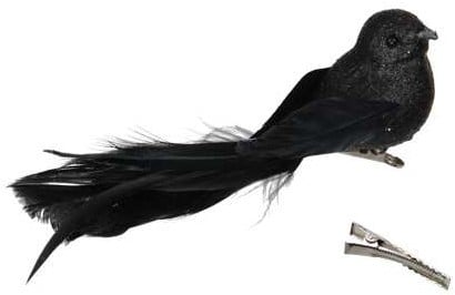 [A-027134] Glittervogels met clip Zwart 16x4 cm pak 4 stuks