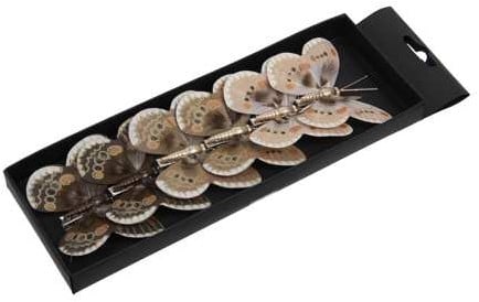 [A-027138] Vlinders Creme en Bruin tinten met clip 8 cm pak 6 stuks