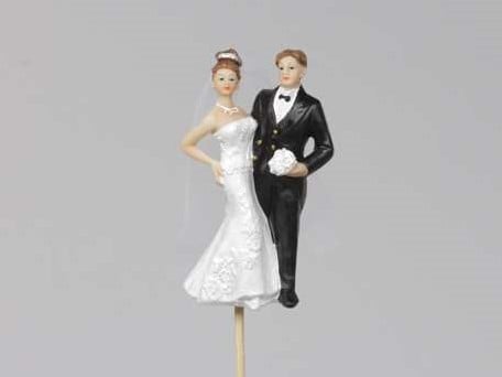 [A-013139] Bruidspaar op stok 5x3,3 cm H28,6 cm