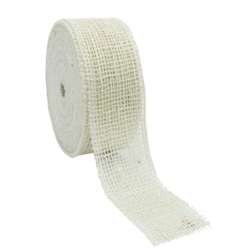 [A-024448] Jute band Gebleekt met geweven rand 5 cm rol 20 meter 