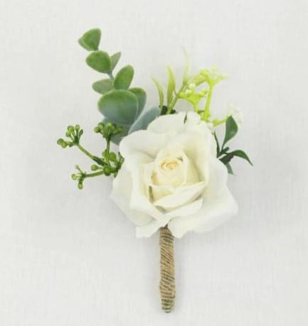 [A-023064] Luxe Corsage Zijden bloemen Wit Groen Boutonnière op pinclip met speld