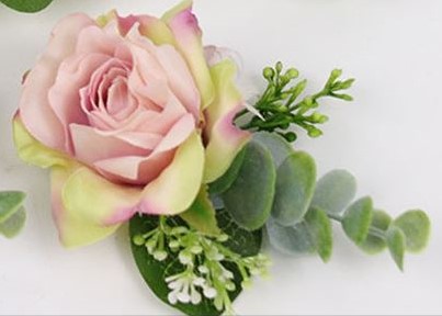 [A-024592] Luxe Polscorsage Zijden Roos Roze Groen met elastisch bandje passend bij 024593