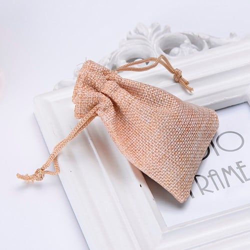 [A-025819] Cadeauzakje giftbag Bruin Linnen Jute 7x9 cm pak ca. 50 stuks