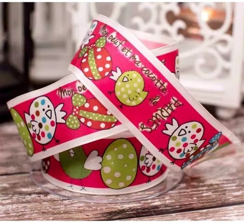 [A-027427] Lint met draad Roze Paaskuikens Oeuf Cocottes 40 mm x 20 m