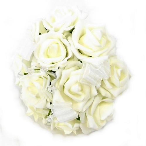 [A-014488] Bruidsmeisjesboeketje met organza strikjes 11head Ivory S 