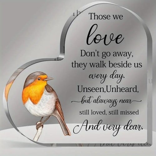 [A-025962] Hart van Epoxy met vogel Those we Love Don't go 10*1 cm Persoonlijk aandenken
