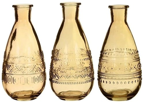 [A-022833] Gekleurd Glazen Flesje Rome Oker Ø7,5 cm H15,8 cm per stuk