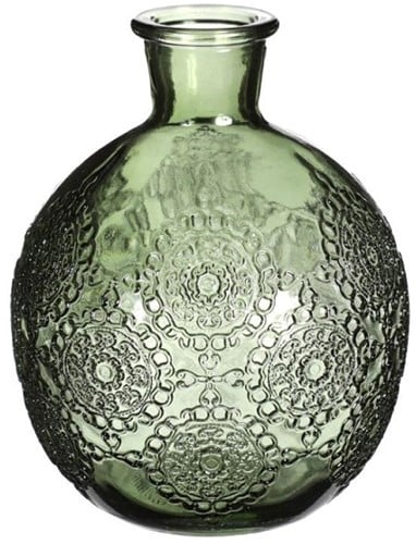 [A-027527] Gekleurd Glazen Flesje Bologna Vaasje Kandelaar Dark Groen Ø9,5 cm H12 cm per stuk