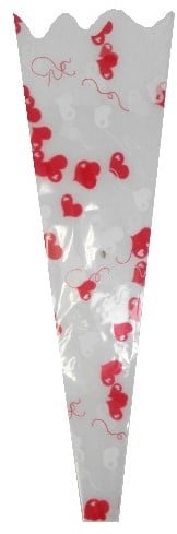 [A-017183] Hoes enkele bloem Wit met rode hartjes 45x13,5x3 cm