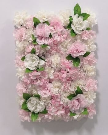 [A-023009] Flowerwall 40x60 cm B Roze Wit met beetje Groen Roos Hortensia
