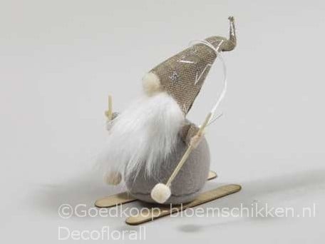 [A-016201] Santa op houten skiën Nogandergrijs 9 cm per stuk