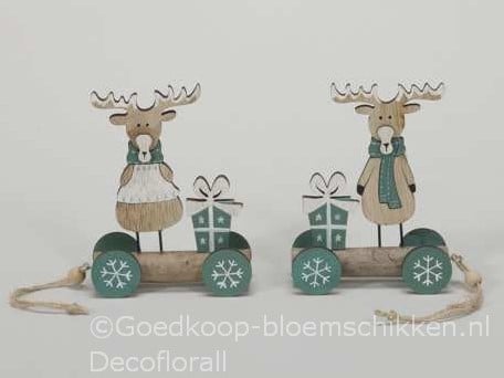 [A-016562] Houten wagentje met Rendier 14x14x2 cm per stuk