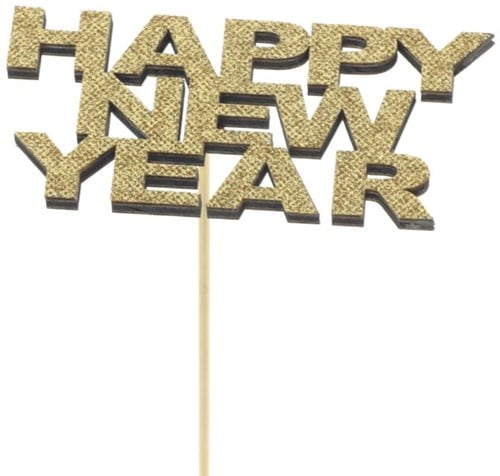[A-023505] Happy New Year Goud 12x6 cm stok 50 cm per 5 stuks