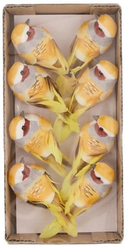 [A-022758] Vogeltjes op clip Geel 8x3,5x3,5 cm 8 stuks