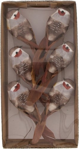 [A-022761] Vogeltjes op clip Donkerbruin 12,5x3,5x3,5 cm 6 stuks