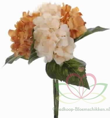 [A-011022] Hortensia Hydrangea Boeketje Amber Zijdenbloem 5 stuks