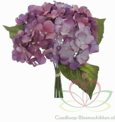 [A-011028] Hortensia Hydrangea Boeketje Purple Zijdenbloem 5 stuks