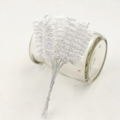 [A-022436] Foam Curly Stamen Bacca Pick Wit 12 stuks