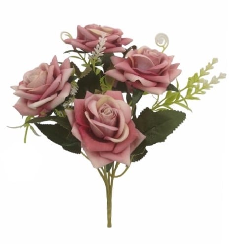 [A-023779] Zijden Rozen Oud Roze Diamant Vintage Pink Rozenboeket 27 cm