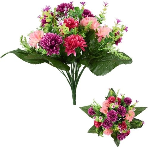 [A-024708] Zijden Boeket Spiky Mum Large Mixed Bush Pink Cerise Wine 41 cm