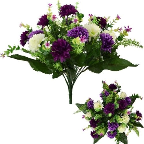 [A-025560] Zijden Boeket Spiky Mum Large Mixed Bush Ivory Lilac Purple 41 cm