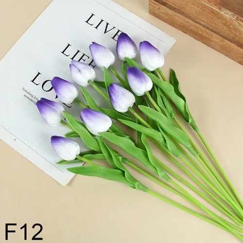 [A-025811] Tulpen Lila Wit Real Touch Foam 33 cm Bundel ca. 10 stuks