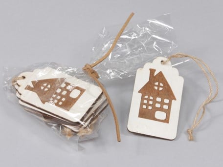 [A-012694] Houten Labels 5 x 8 cm met Huisje 6 stuks